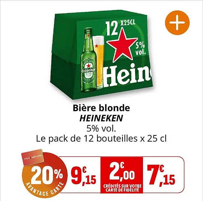 Bière blonde HEINEKEN 5% vol. Le pack de 12 bouteilles x 25 cl