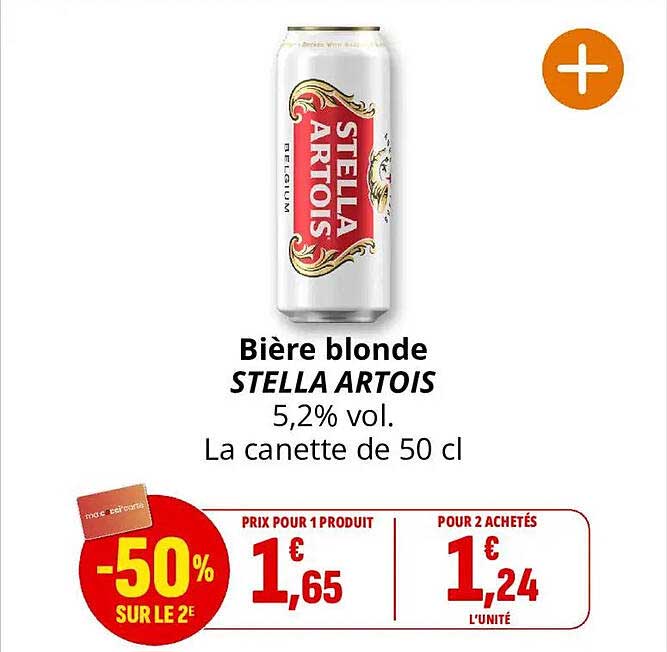 Bière blonde STELLA ARTOIS 5,2% vol. La canette de 50 cl