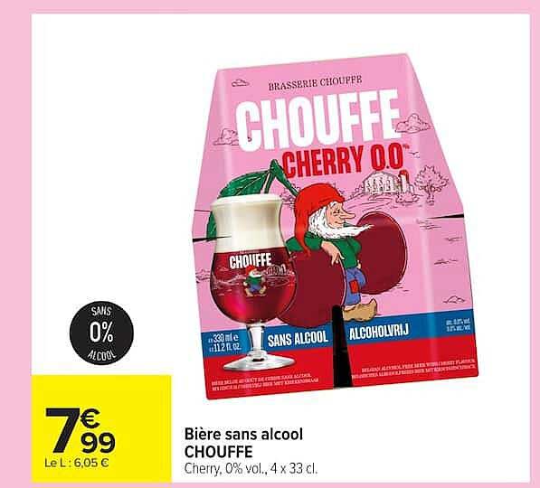 Bière sans alcool CHOUFFE Cherry, 0% vol., 4 x 33 cl.