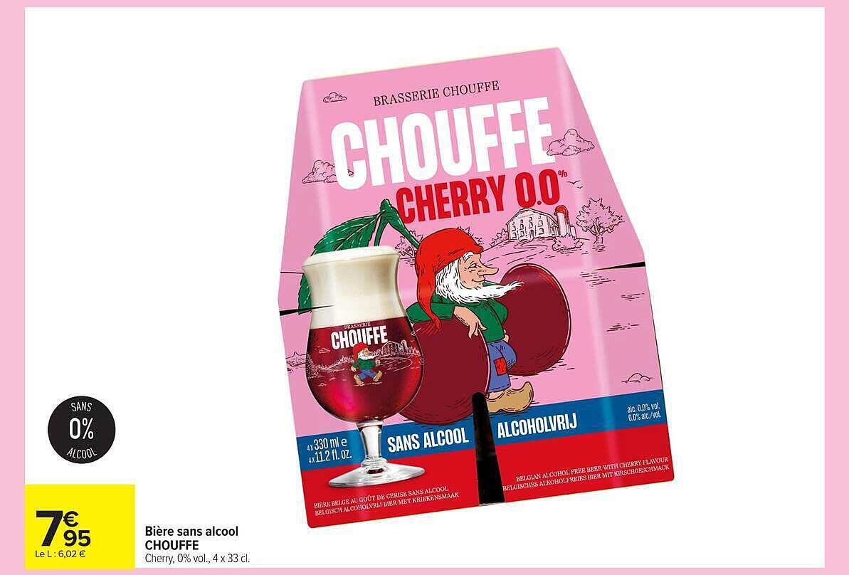 Bière sans alcool CHOUFFE Cherry, 0% vol., 4 x 33 cl