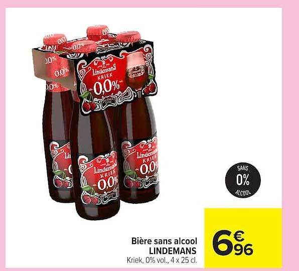 Bière sans alcool LINDEMANS Kriek, 0% vol., 4 x 25 cl.