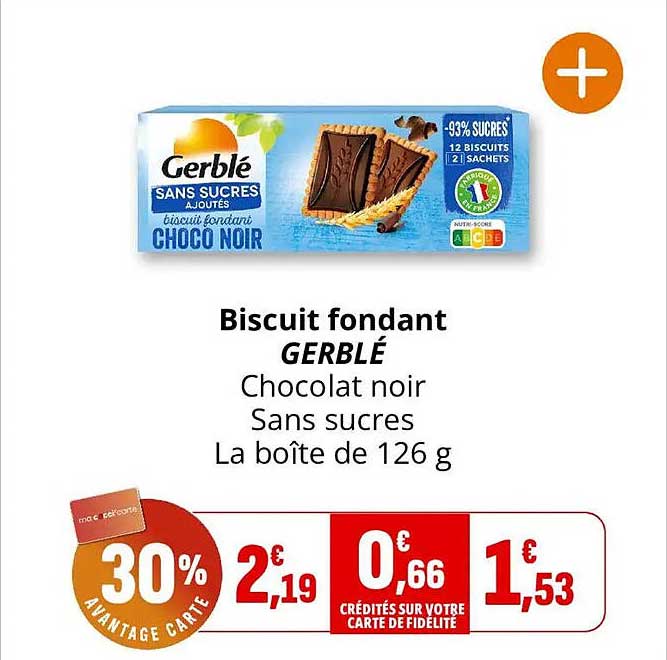 Biscuit fondant GERBLÉ Chocolat noir Sans sucres La boîte de 126 g