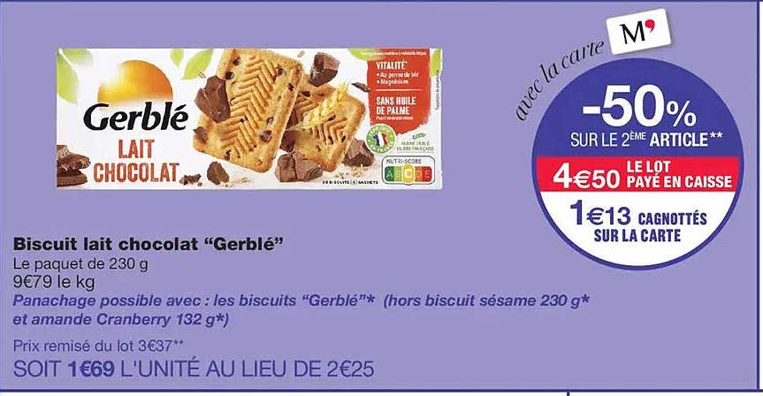 Biscuit lait chocolat “Gerblé”