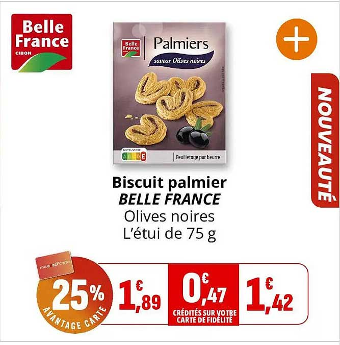 Biscuit palmier BELLE FRANCE Olives noires L’étui de 75 g