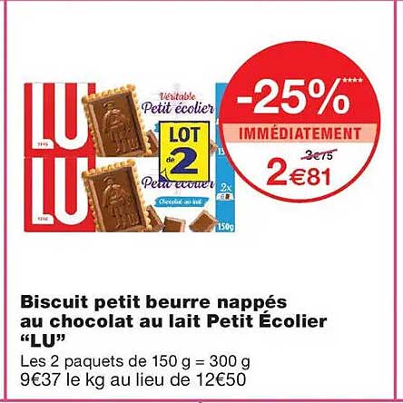 Biscuit petit beurre nappés au chocolat au lait Petit Écolier “LU”