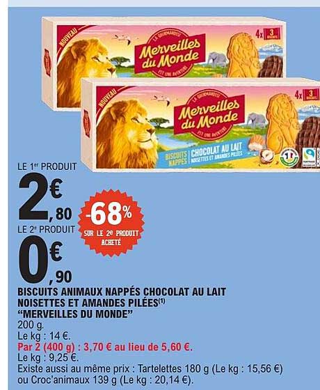 BISCUITS ANIMAUX NAPPÉS CHOCOLAT AU LAIT NOISETTES ET AMANDES PILÉES “MERVEILLES DU MONDE”