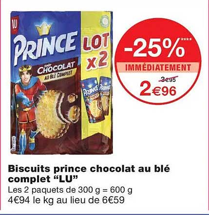 Biscuits prince chocolat au blé complet “LU”