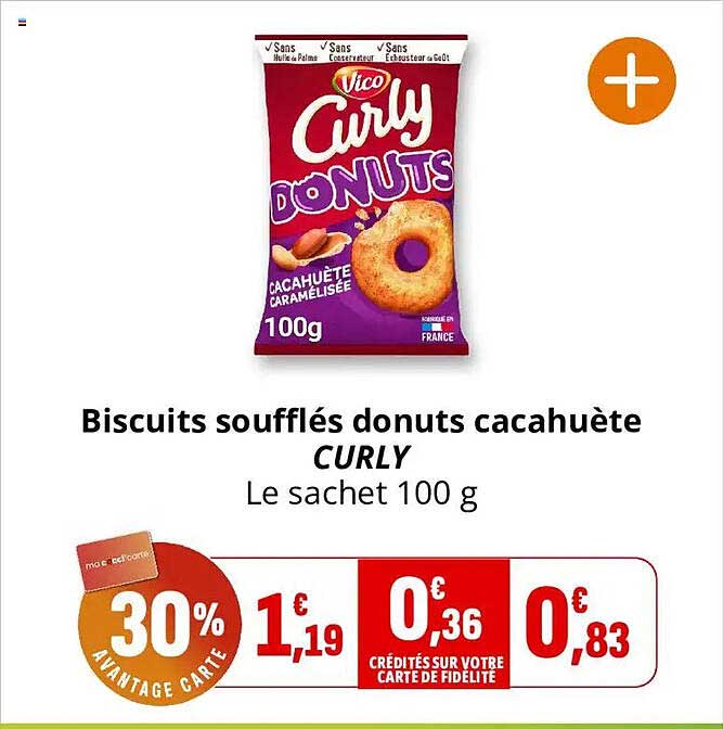 Biscuits soufflés donuts cacahuète CURLY Le sachet 100 g
