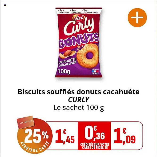 Biscuits soufflés donuts cacahuète CURLY Le sachet 100 g