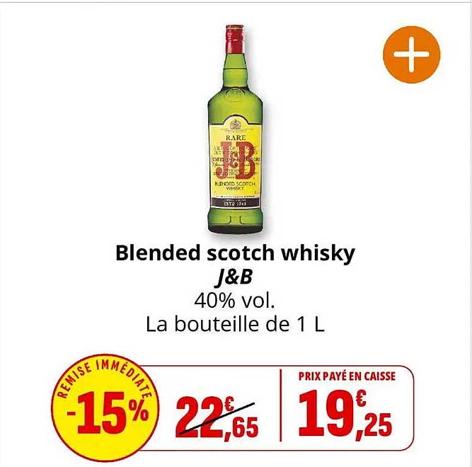 Blended scotch whisky J&B 40% vol. La bouteille de 1 L