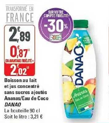 Boisson au lait et jus concentré sans sucres ajoutés Ananas/Eau de Coco DANAO