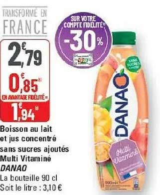 Boisson au lait et jus concentré sans sucres ajoutés Multi Vitamine DANAO