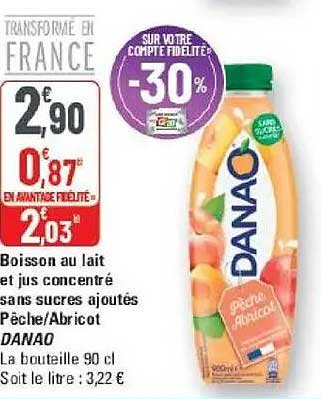 Boisson au lait et jus concentré sans sucres ajoutés Pêche/Abricot DANAO