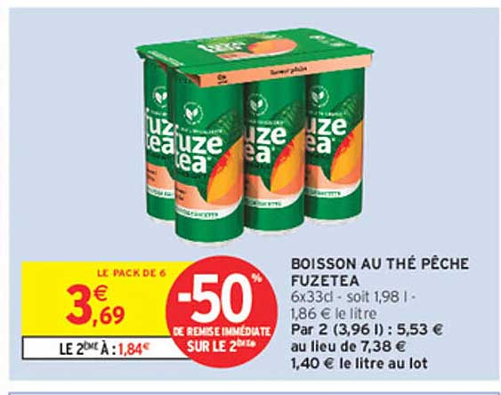 BOISSON AU THÉ PÊCHE FUZETEA 6x33cl - soit 1,98 l