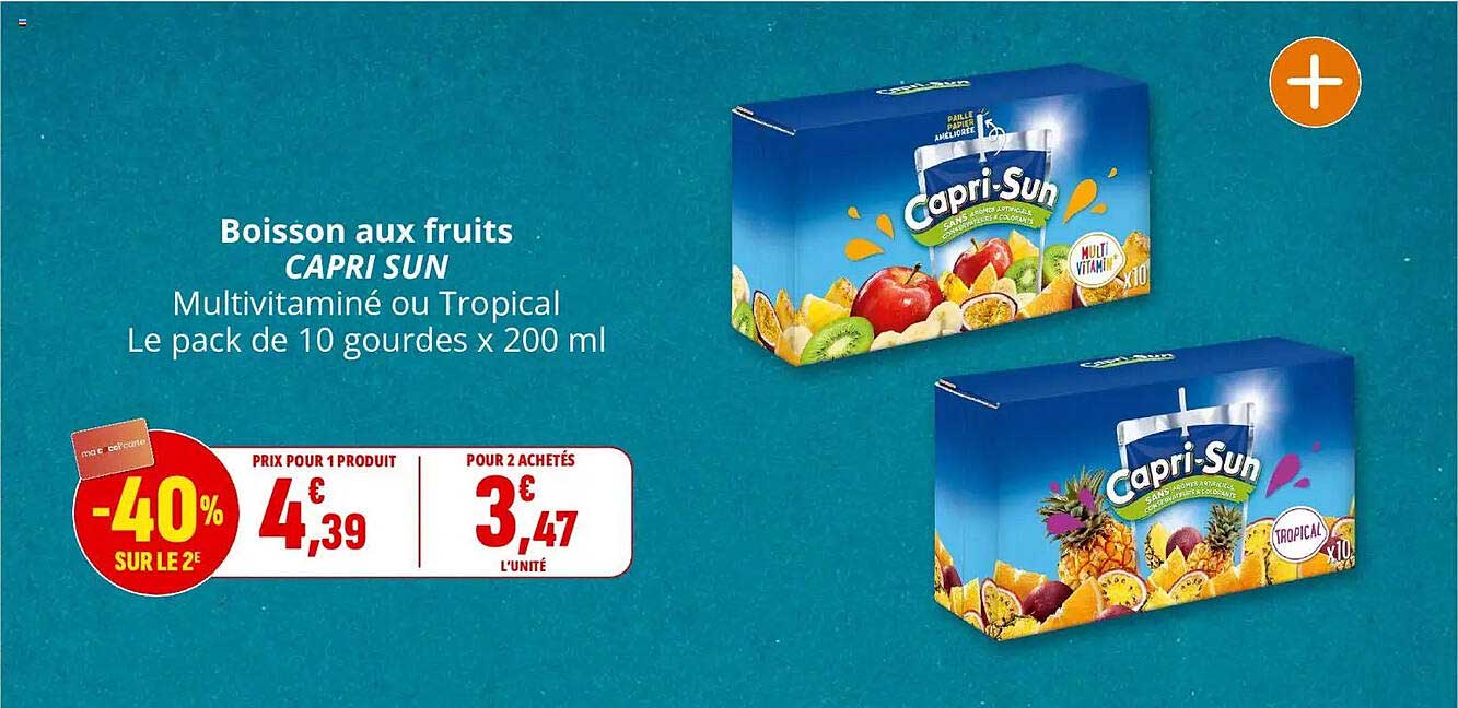 Boisson aux fruits CAPRI SUN Multivitaminé ou Tropical Le pack de 10 gourdes x 200 ml
