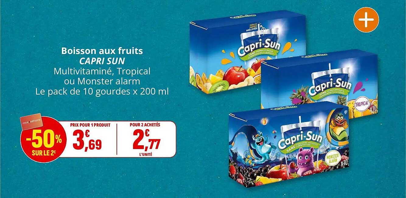 Boisson aux fruits CAPRI SUN Multivitaminé, Tropical ou Monster alarm Le pack de 10 gourdes x 200 ml