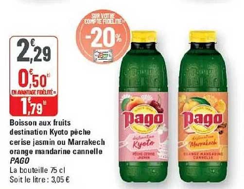 Boisson aux fruits destination Kyoto pêche cerise jasmin ou Marrakech orange mandarine cannelle PAGO