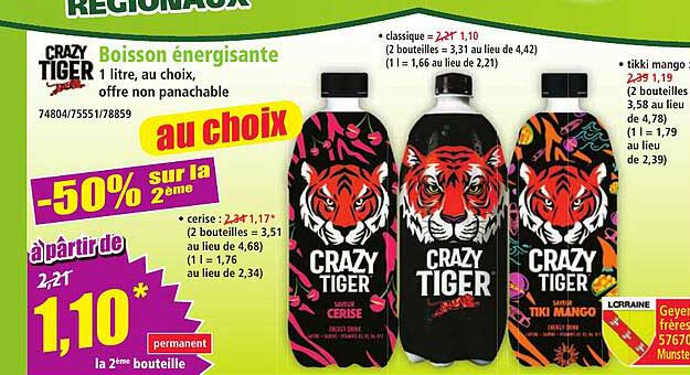 Boisson énergisante 1 litre, au choix, offre non panachable