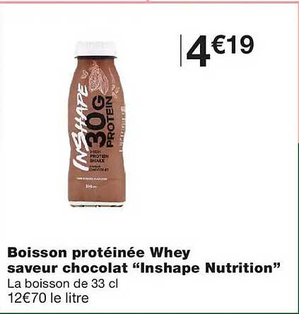 Boisson protéinée Whey saveur chocolat “Inshape Nutrition”