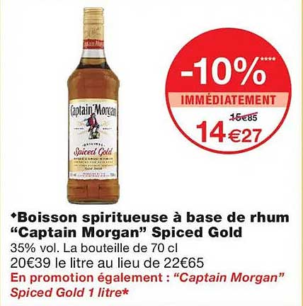 Boisson spiritueuse à base de rhum “Captain Morgan” Spiced Gold