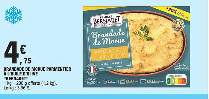 BRANDADE DE MORUE PARMENTIER À L’HUILE D’OLIVE “BERNADET”