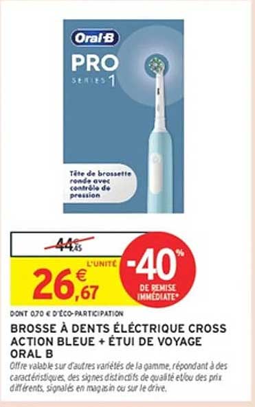 BROSSE À DENTS ÉLECTRIQUE CROSS ACTION BLEUE + ÉTUDE DE VOYAGE ORAL B