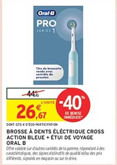 BROSSE À DENTS ÉLECTRIQUE CROSS ACTION BLEUE + ÉTUI DE VOYAGE ORAL B