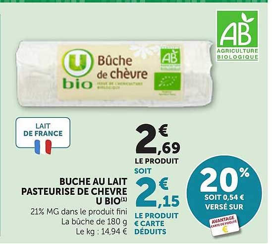 BUCHE AU LAIT PASTEURISE DE CHEVRE U BIO(1)