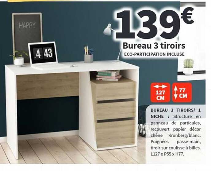 Bureau 3 tiroirs