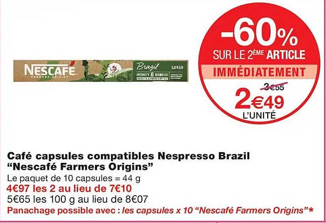 Café capsules compatibles Nespresso Brazil “Nescafé Farmers Origins”