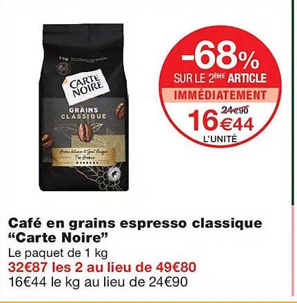 Café en grains espresso classique “Carte Noire”