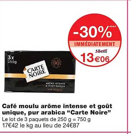 Café moulu arôme intense et goût unique, pur arabica “Carte Noire”