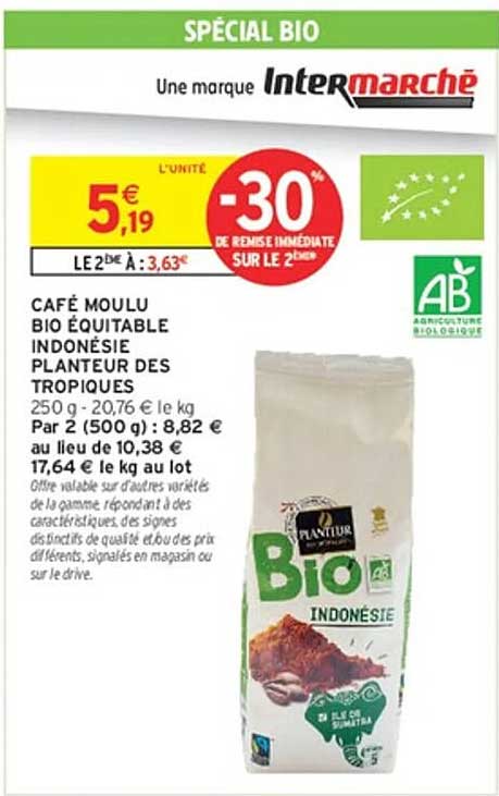 CAFÉ MOULU BIO ÉQUITABLE INDONÉSIE PLANTEUR DES TROPIQUES