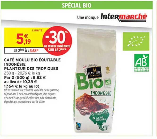 CAFÉ MOULU BIO ÉQUITABLE INDONÉSIE PLANTEUR DES TROPIQUES