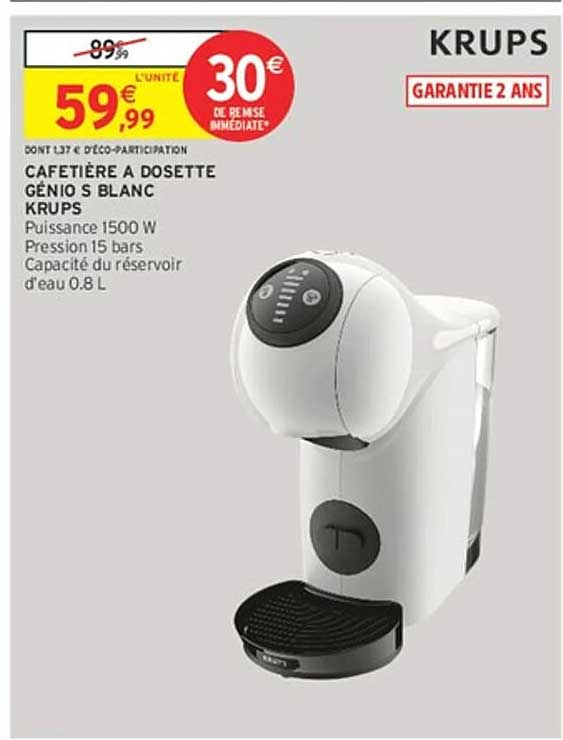 CAFETIÈRE À DOSETTE GÉNIO S BLANC KRUPS