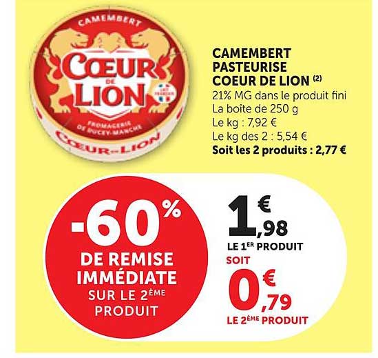 CAMEMBERT PASTEURISE COEUR DE LION