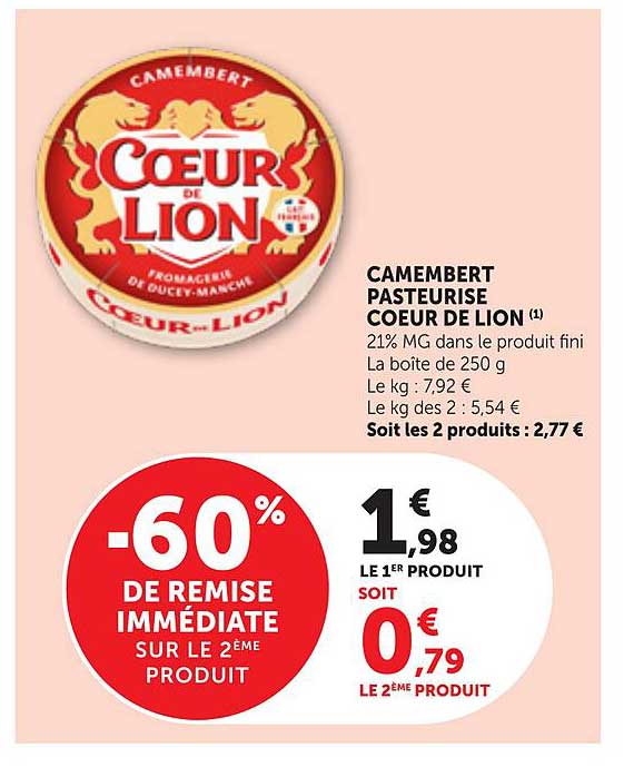 CAMEMBERT PASTEURISE COEUR DE LION
