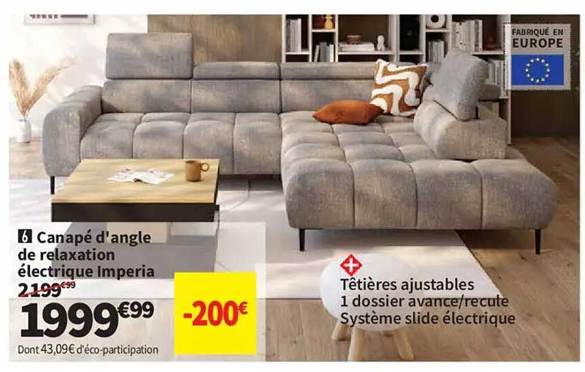 Canapé d'angle de relaxation électrique Imperia