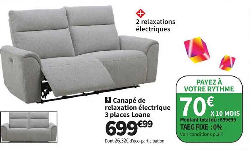 Canapé de relaxation électrique 3 places Loane