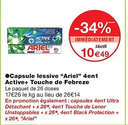 Capsule lessive “Ariel” 4en1 Active+ Touche de Febreze
