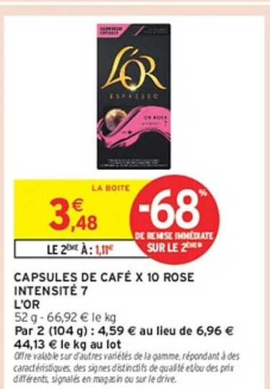 CAPSULES DE CAFÉ X 10 ROSE INTENSITÉ 7 L'OR