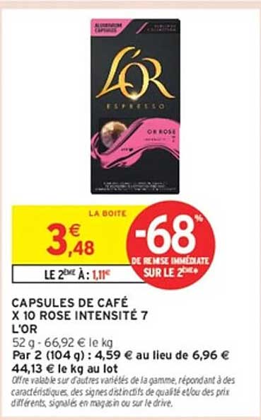 CAPSULES DE CAFÉ X 10 ROSE INTENSITÉ 7 L'OR