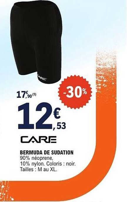CARE BERMUDA DE SUDATION 90% néoprène, 10% nylon. Coloris : noir. Tailles : M au XL.