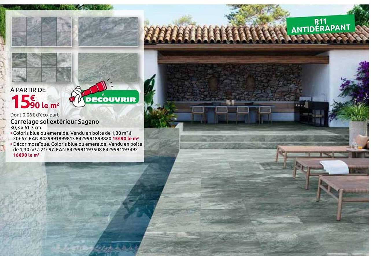 Carrelage sol extérieur Sagano 30,3 x 61,3 cm.
