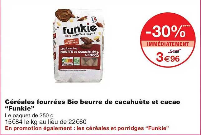 Céréales fourrées Bio beurre de cacahuète et cacao “Funkie”