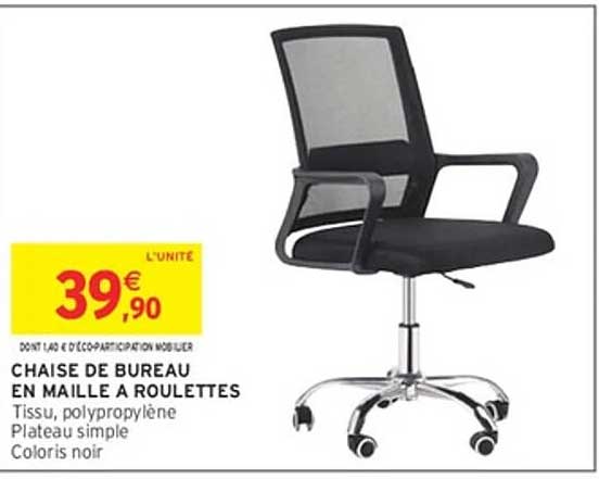CHAISE DE BUREAU EN MAILLE A ROULETTES