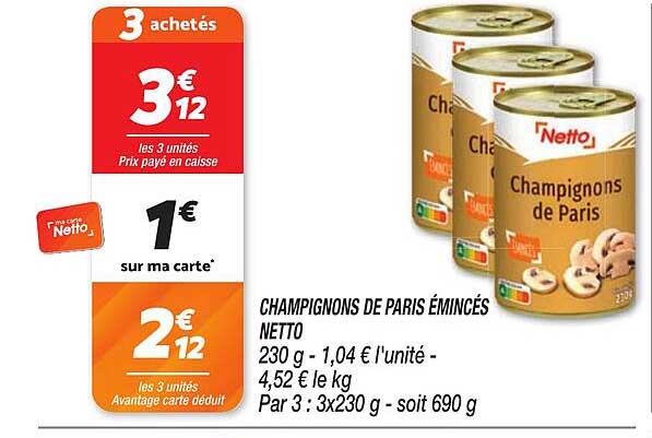 CHAMPIGNONS DE PARIS ÉMINCÉS NETTO