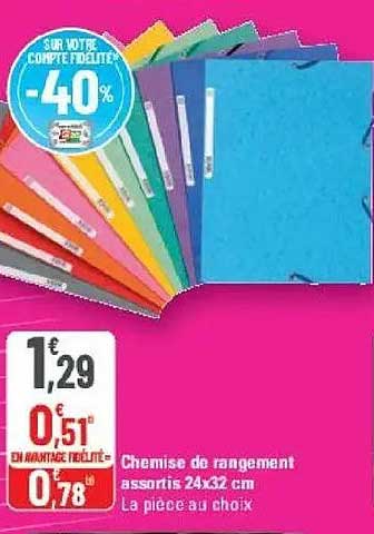 Chemise de rangement assortis 24x32 cm La pièce au choix