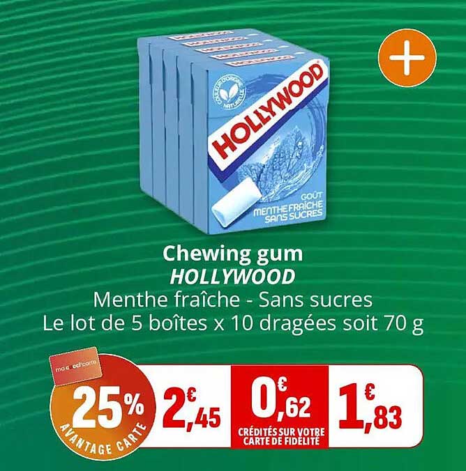 Chewing gum HOLLYWOOD Menthe fraîche - Sans sucres