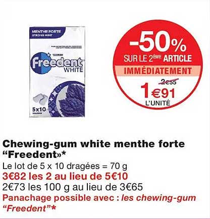 Chewing-gum white menthe forte “Freedent”*